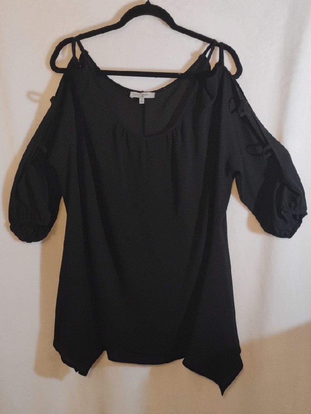 Womens Black Cold-Shoulder Blouse with Tie-Strap Detail
